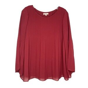 Max Studio Red Pleated Long Sleeve Tunic Top Women's Size L